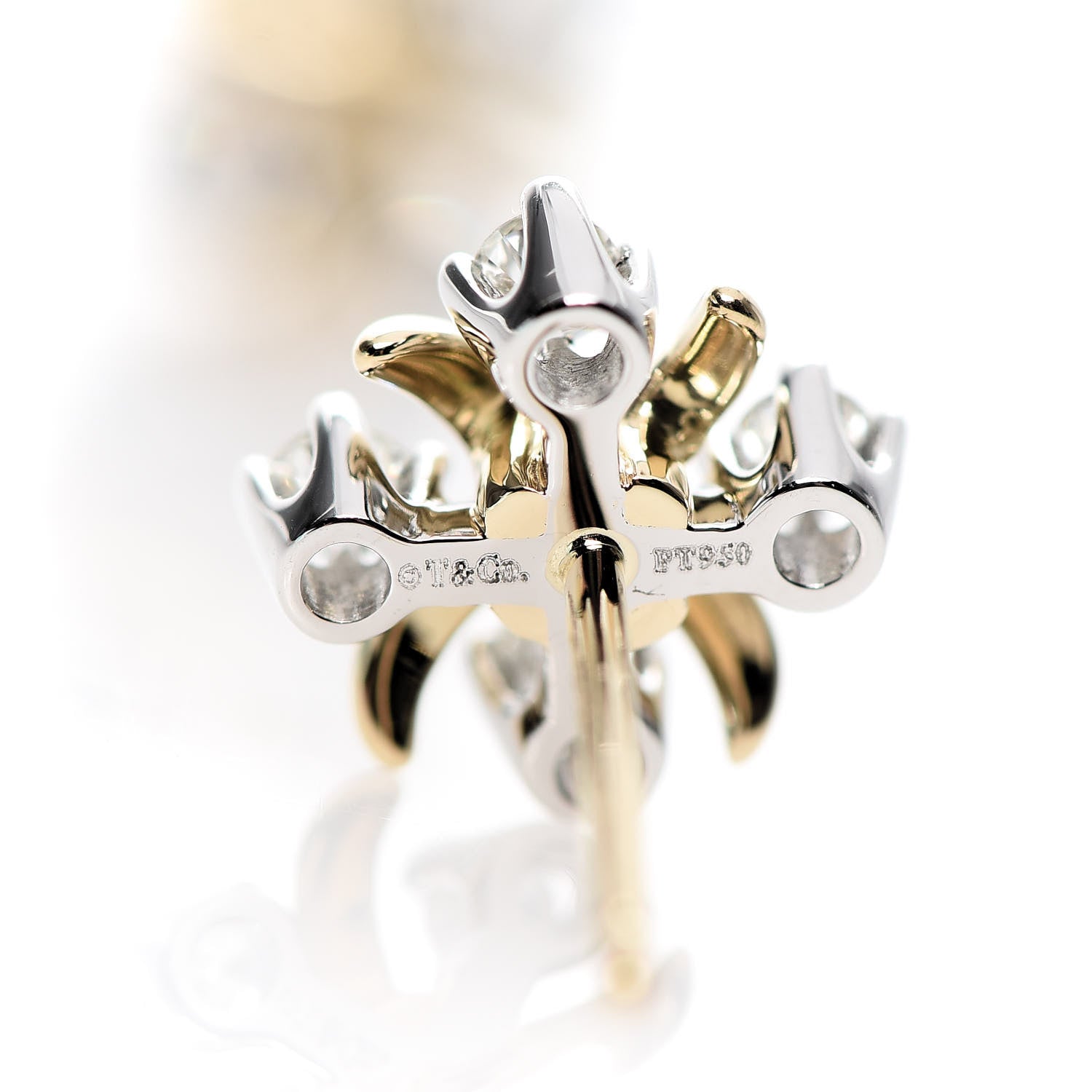 Tiffany Platinum 18K Yellow Gold Diamond Schlumberger Lynn Earrings 3 of 4