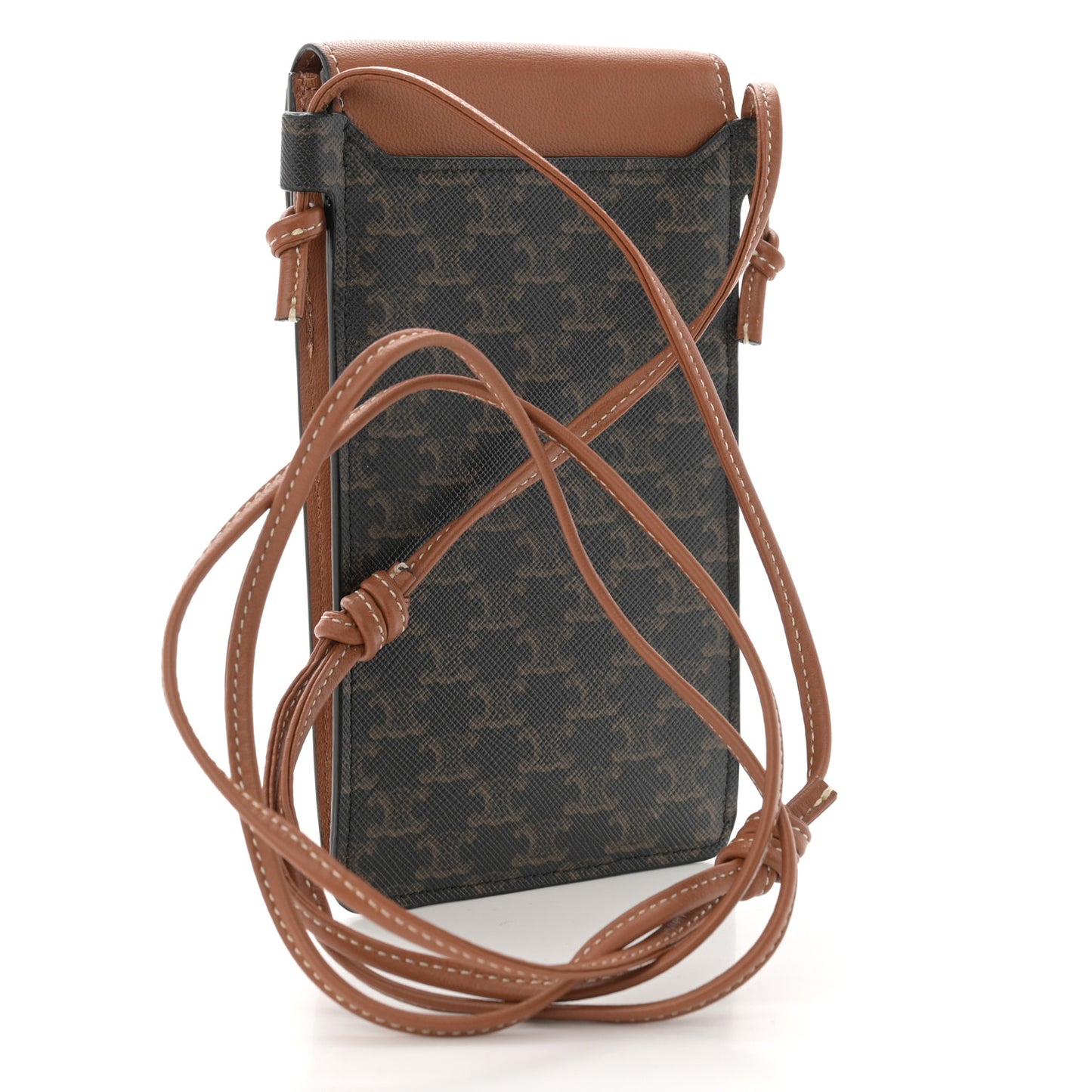 Triomphe Canvas Lambskin Phone Pouch With Flap Tan