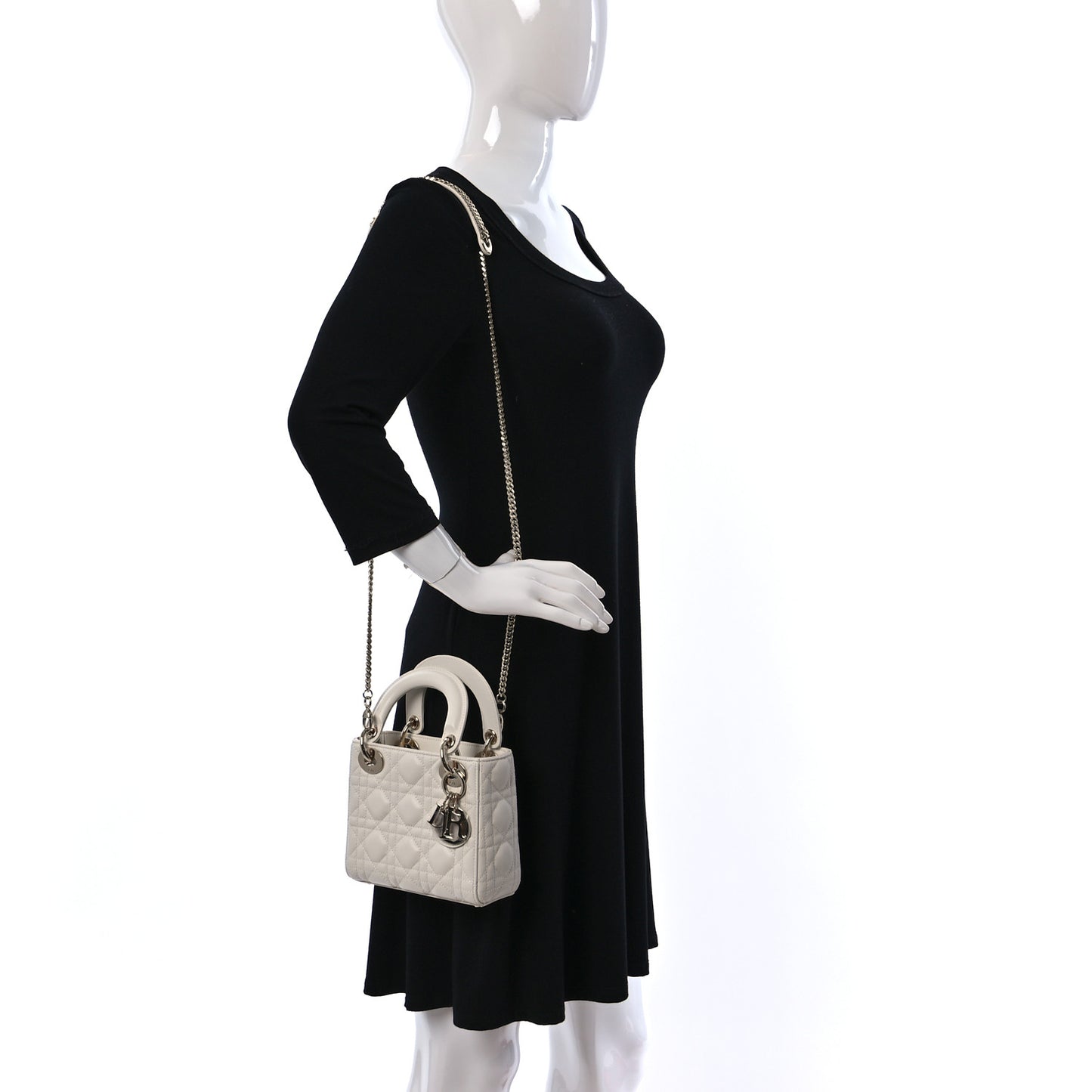 Lambskin Cannage Mini Lady Dior Off White