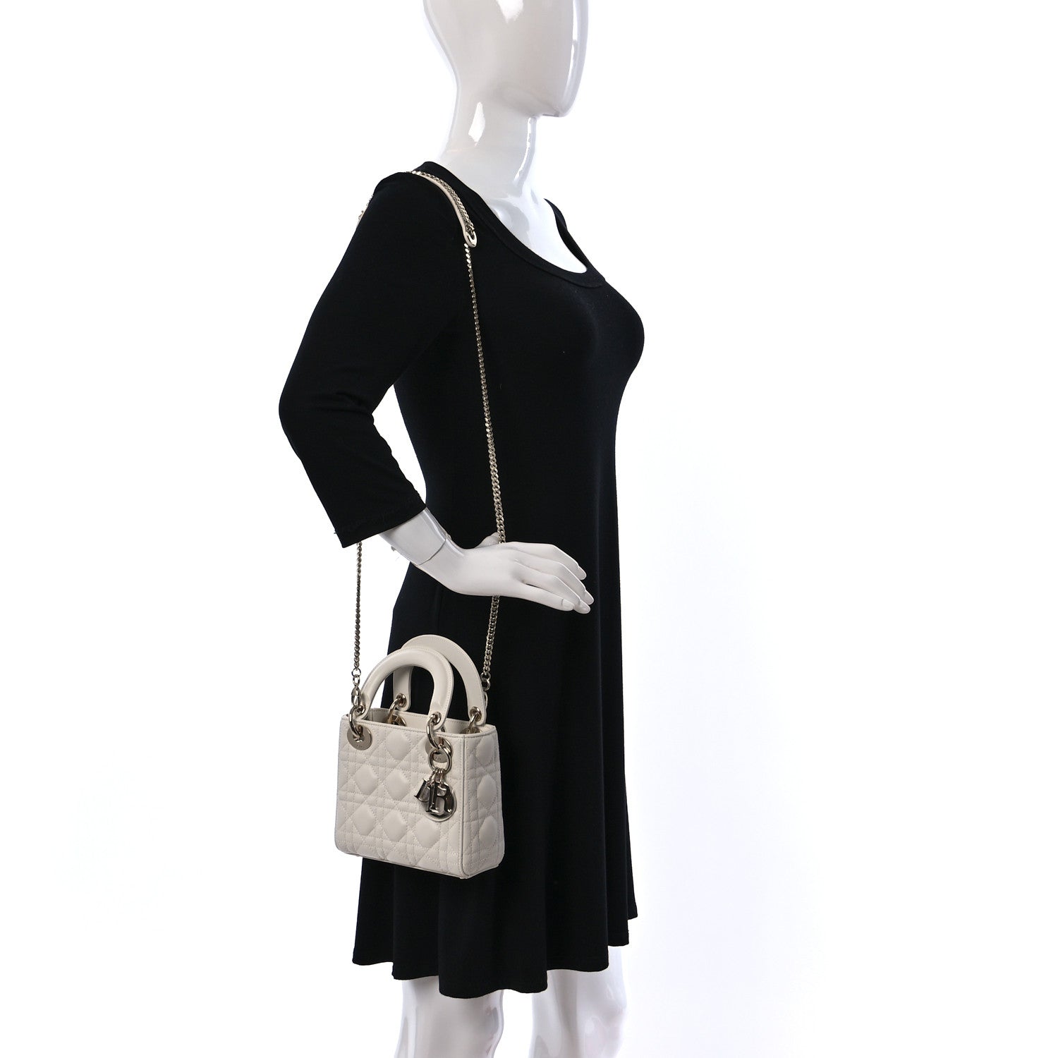 Christian Dior Lambskin Cannage Mini Lady Dior Off White 2 of 9