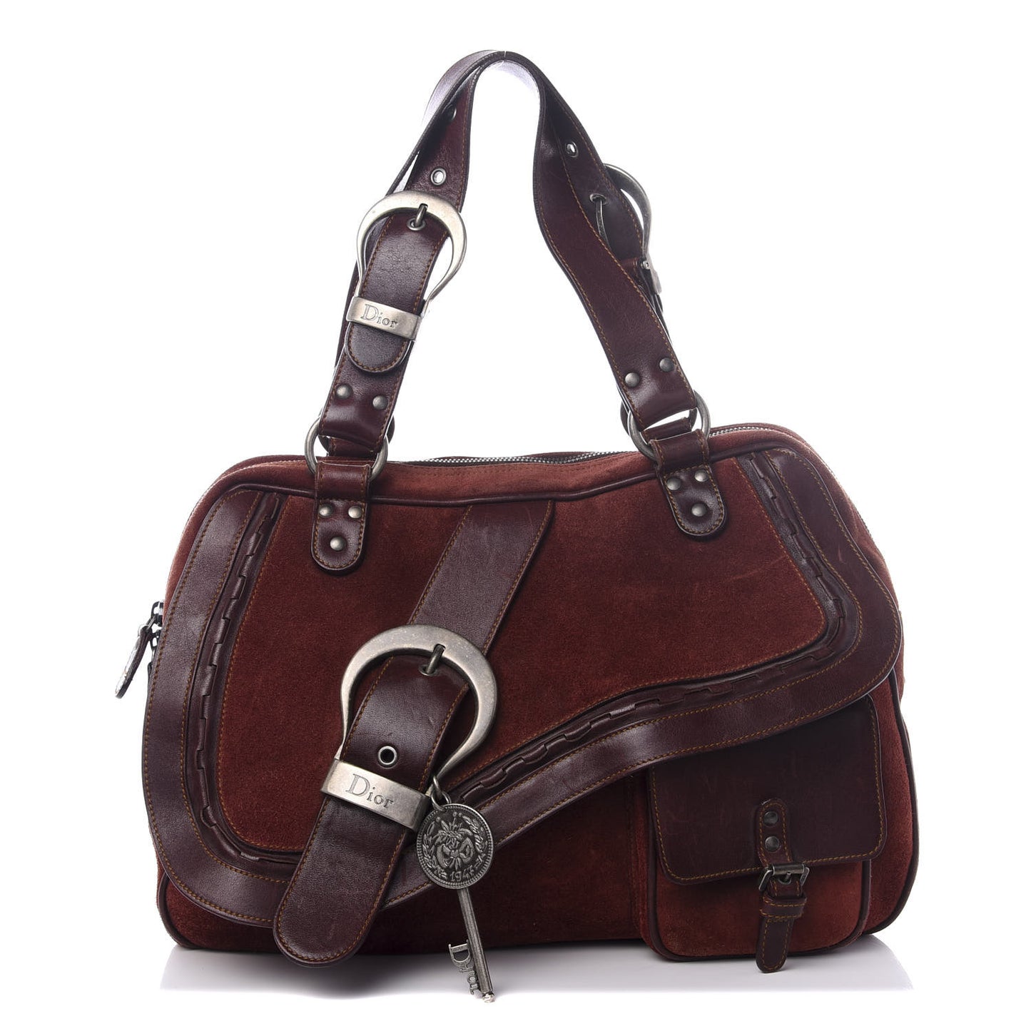 Suede Gaucho Double Saddle Bag Burgundy