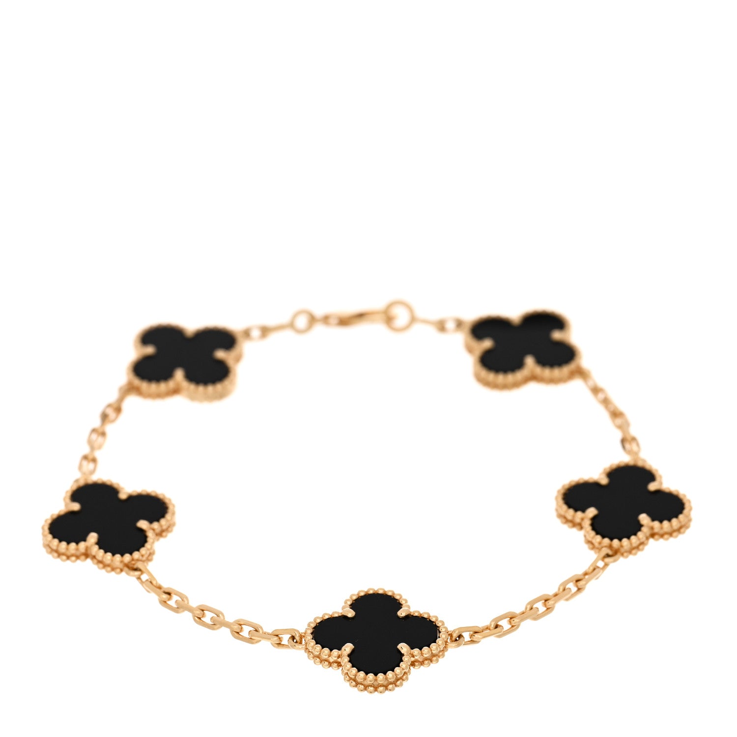Van Cleef & Arpels 18K Yellow Gold Black Onyx 5 Motifs Vintage Alhambra Bracelet 1 of 4
