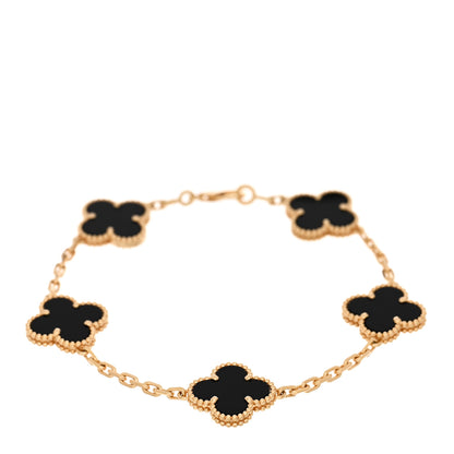 Van Cleef & Arpels 18K Yellow Gold Black Onyx 5 Motifs Vintage Alhambra Bracelet 1 of 4