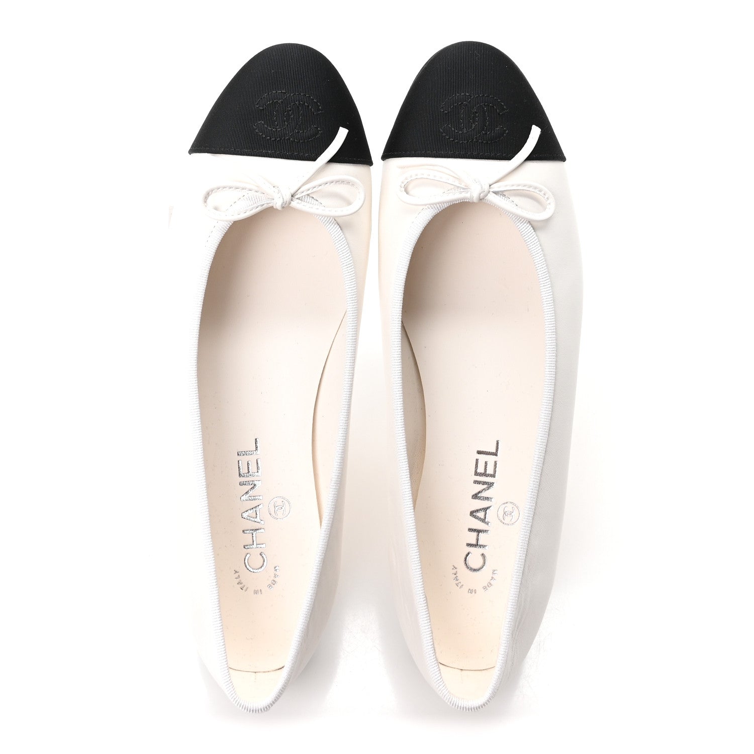 Chanel Calfskin Grosgrain Cap Toe CC Ballerina Flats 39.5 Ivory Black 2 of 10