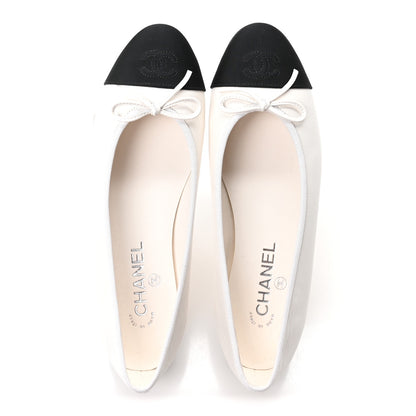 Chanel Calfskin Grosgrain Cap Toe CC Ballerina Flats 39.5 Ivory Black 2 of 10
