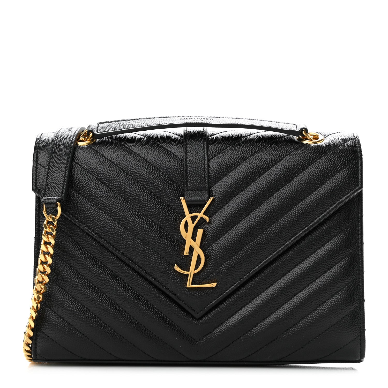 Saint Laurent Grain De Poudre Matelasse Chevron Medium Monogram Satchel Black 1 of 11