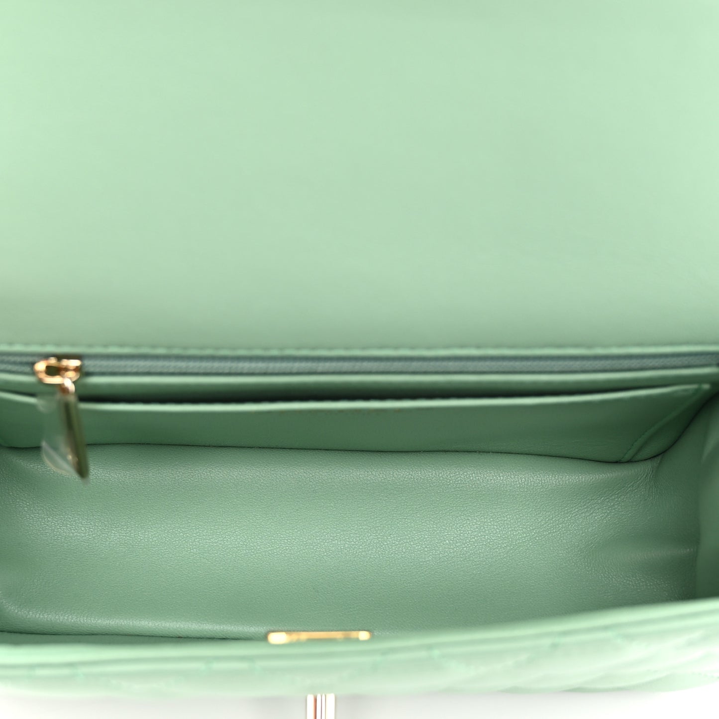 Lambskin Quilted Mini Top Handle Rectangular Flap Light Green
