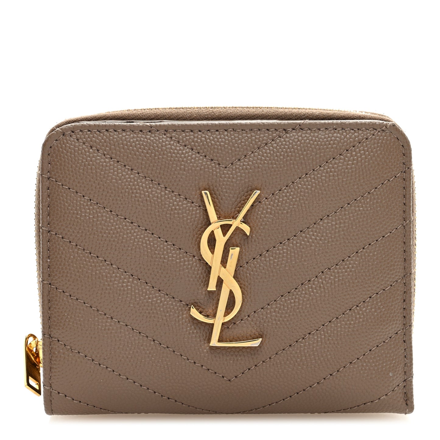 Grain De Poudre Matelasse Chevron Monogram Compact Zip Around Wallet Beige