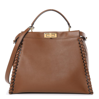 Fendi Calfskin Lace Up Large Peekaboo Iconic Satchel Cognac 1 of 11