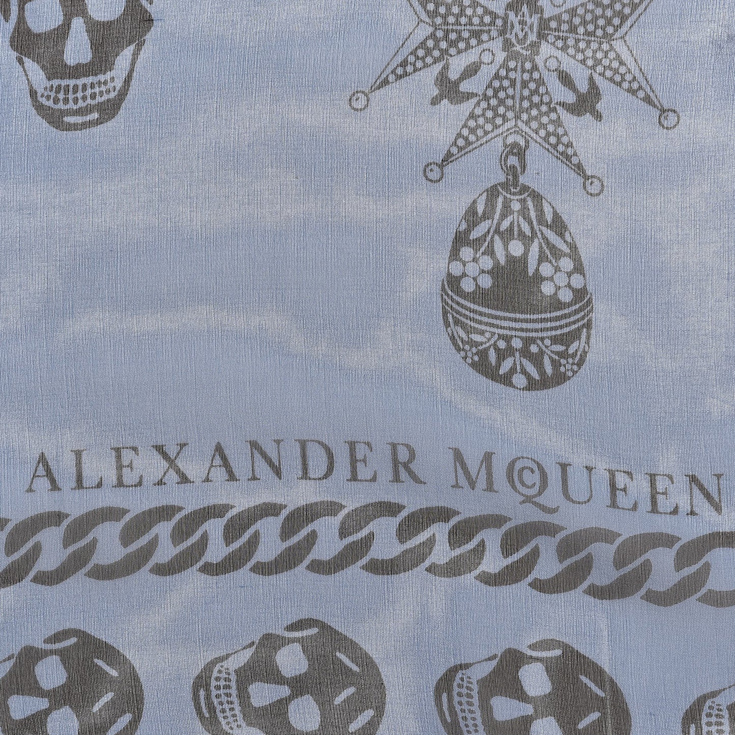 Silk Medallion Skull Scarf Blue