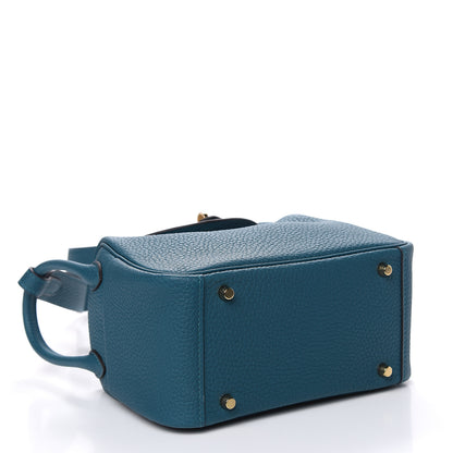 Hermes Taurillon Clemence Mini Lindy 20 Vert Bosphore 4 of 11