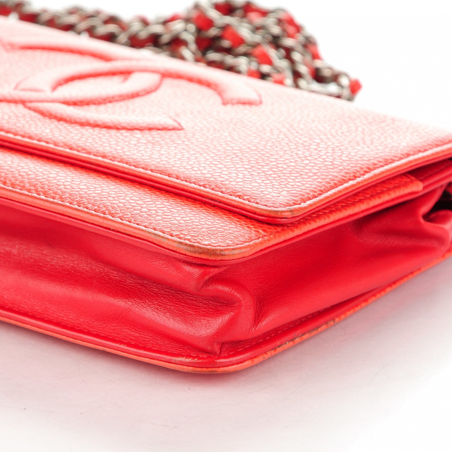 Chanel Caviar Timeless CC Wallet On Chain WOC Red 11 of 12