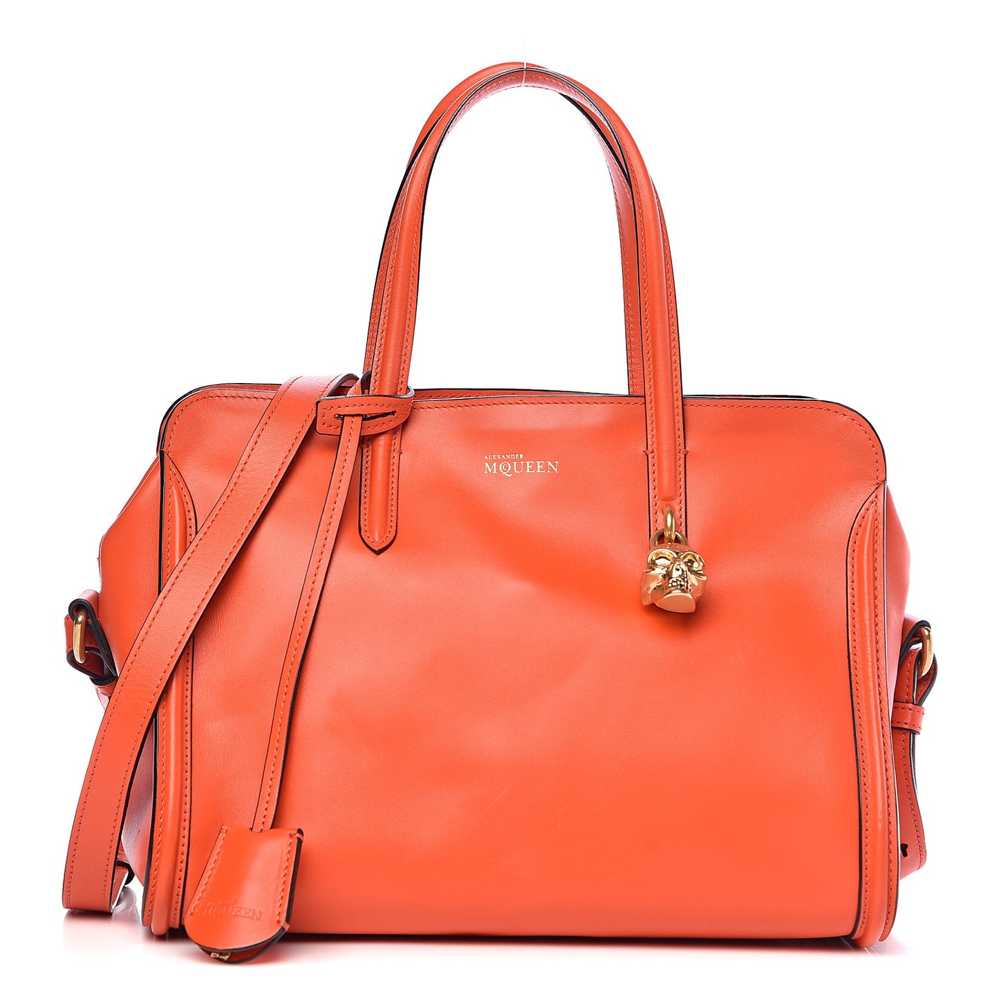 Calfskin Small Skull Padlock Zip Around Tote Orange