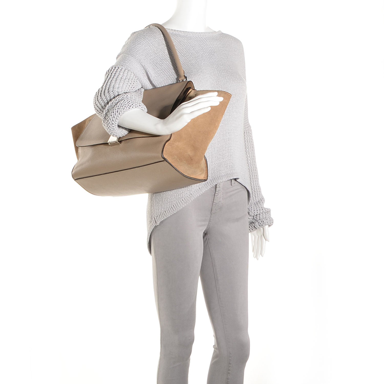 Celine Calfskin and Suede Large Trapeze Dune 2 of 9