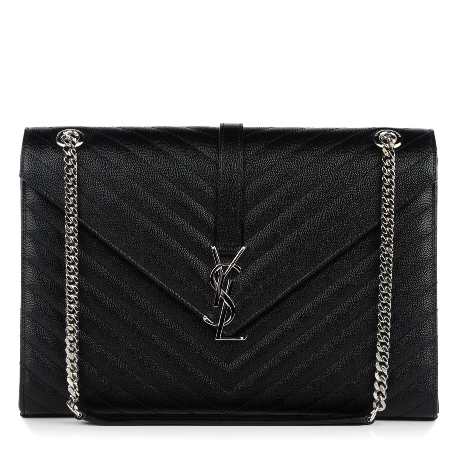 Saint Laurent Grain De Poudre Matelasse Chevron Large Monogram Satchel Black 1 of 8