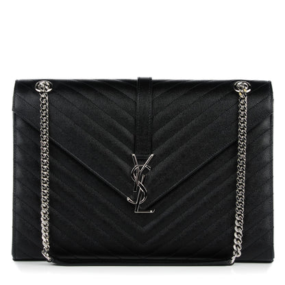 Saint Laurent Grain De Poudre Matelasse Chevron Large Monogram Satchel Black 1 of 8