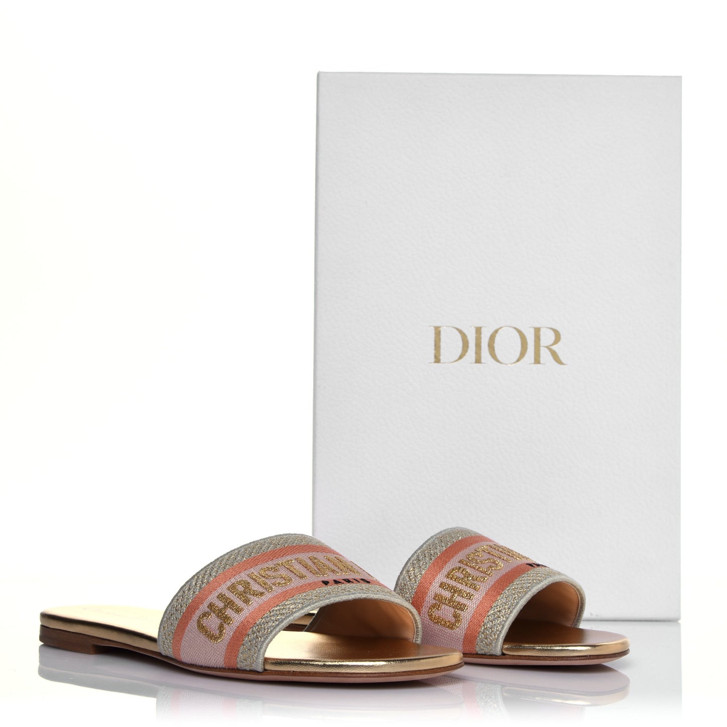 Canvas Lurex Embroidered Dway Flat Slide Sandals 38 Platinum