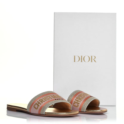 Christian Dior Canvas Lurex Embroidered Dway Flat Slide Sandals 38 Platinum 16 of 16