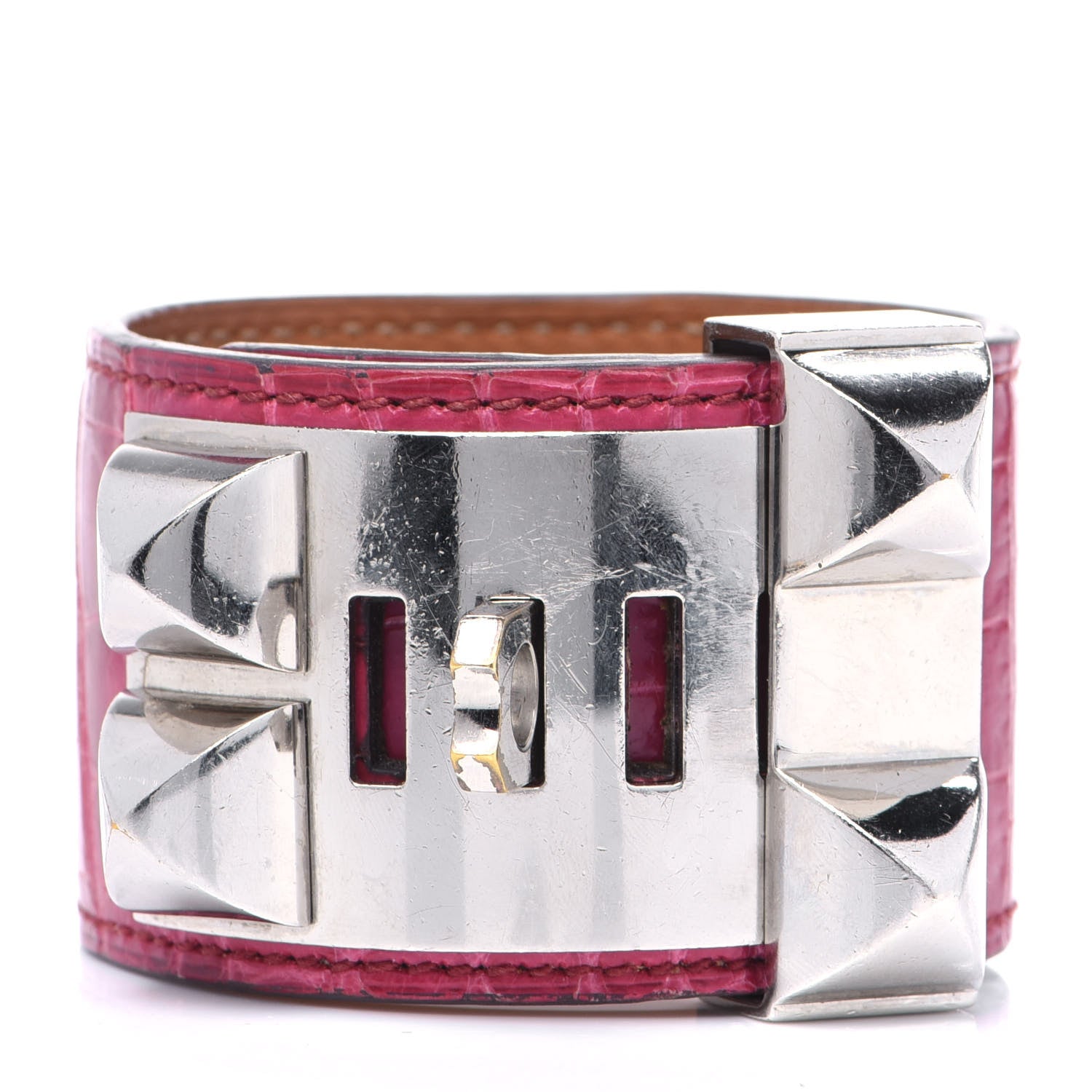 Hermes Shiny Alligator Collier De Chien CDC Bracelet S Fuchsia 4 of 8