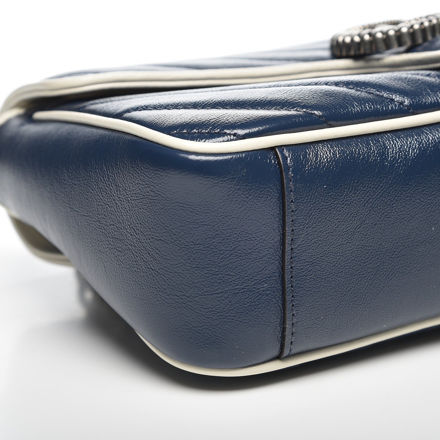 Gucci Vintage Effect Calfskin Matelasse Diagonal Small Torchon GG Marmont Shoulder Bag Blue Agata Mystic White 5 of 10