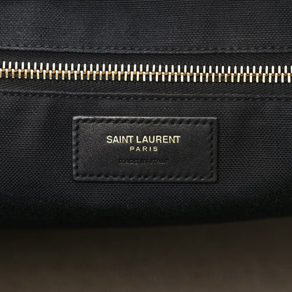 Saint Laurent Embroidered Cotton Linen Rive Gauche Noe Tote Natural Black 6 of 11