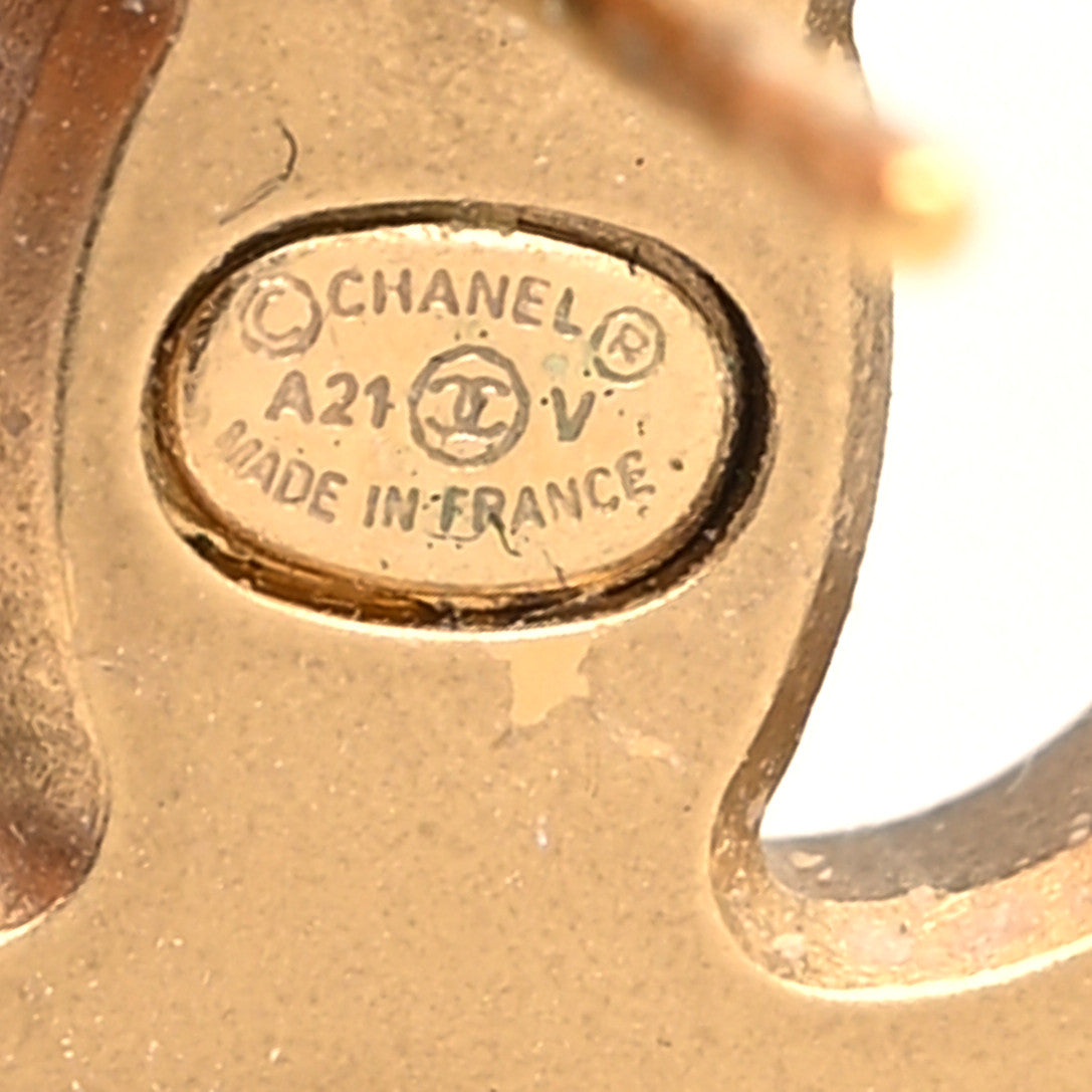 Chanel Matte Metal Crystal CC Earrings Gold 4 of 4