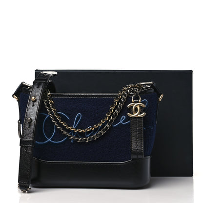 Chanel Calfskin Wool Embroidered Paris Hamburg Medium Gabrielle Hobo Dark Navy Blue 11 of 11