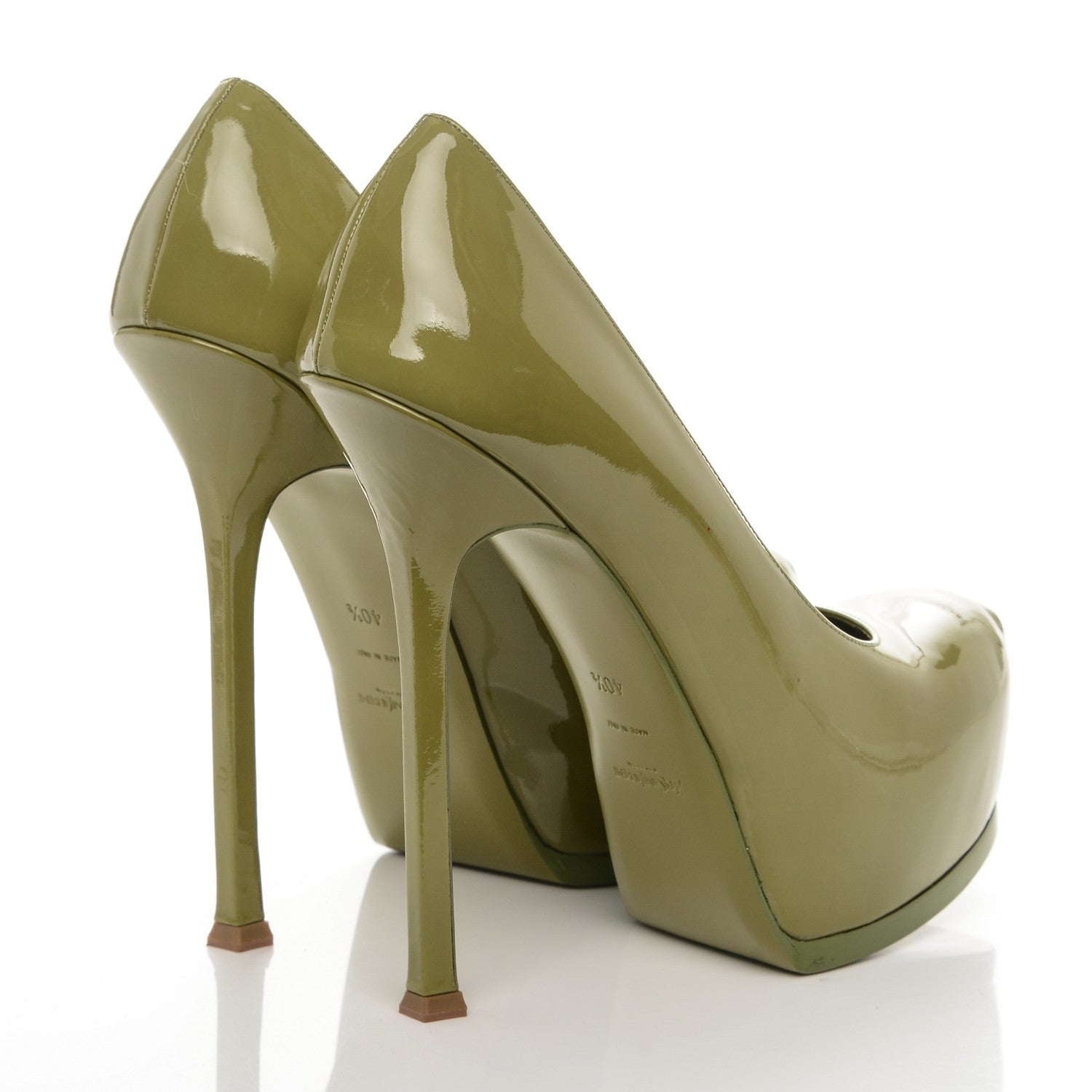 Saint Laurent Vitello Vernice Tribtoo 105 Pumps 40.5 Soft Olive 4 of 8