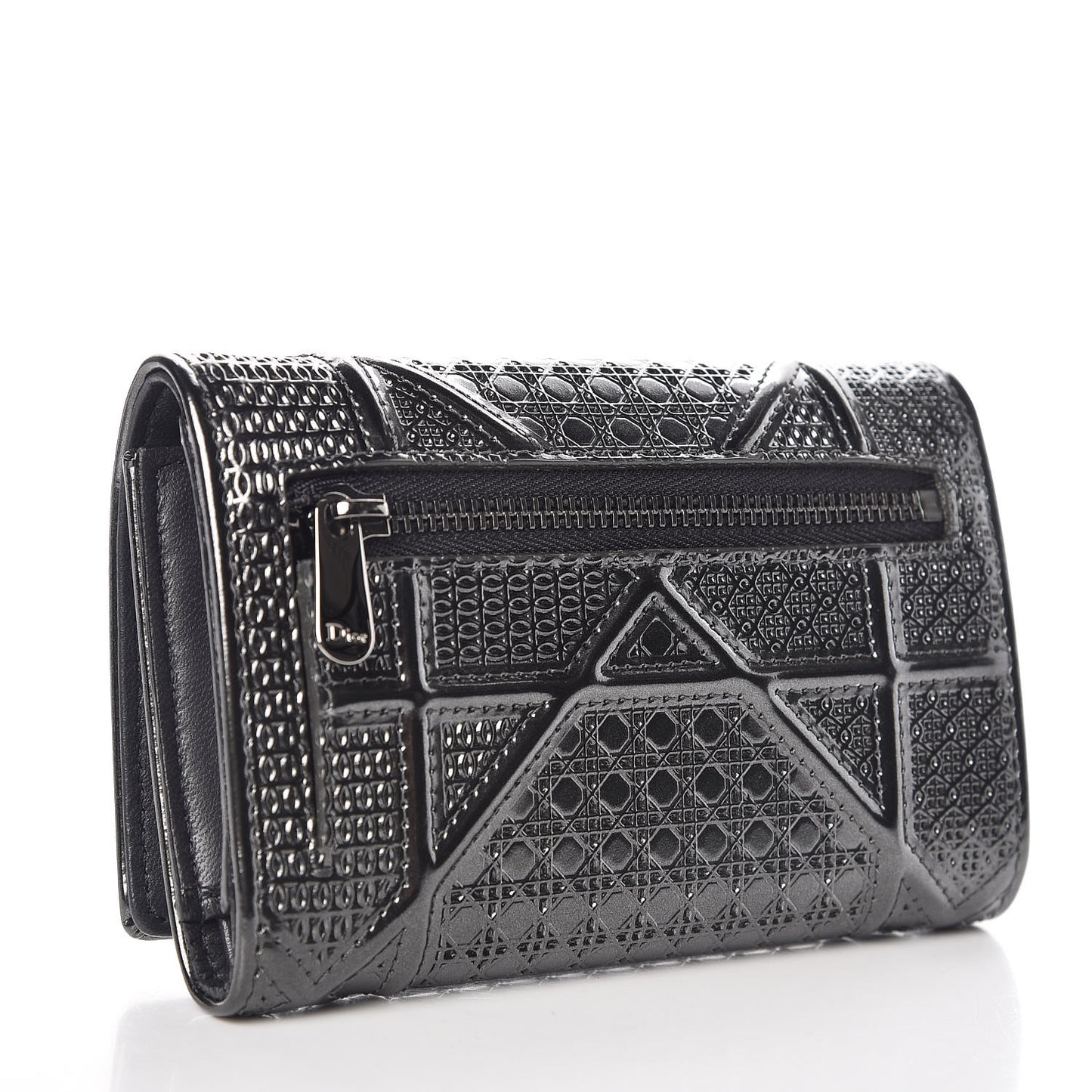 Metallic Patent Micro-Cannage Diorama Elancee Wallet Onyx Black