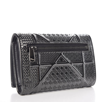 Christian Dior Metallic Patent Micro-Cannage Diorama Elancee Wallet Onyx Black 3 of 9