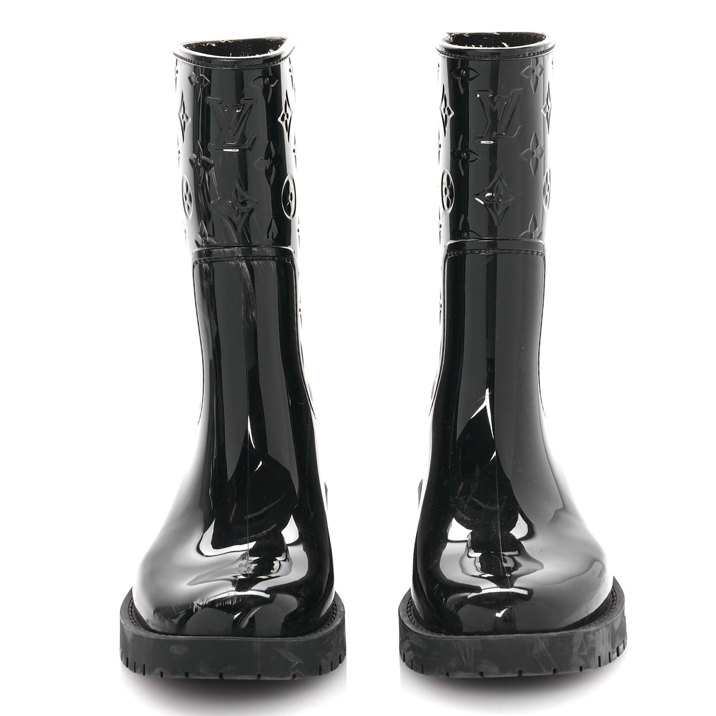 Rubber Embossed Monogram Drops Flat Half Boots 37 Black