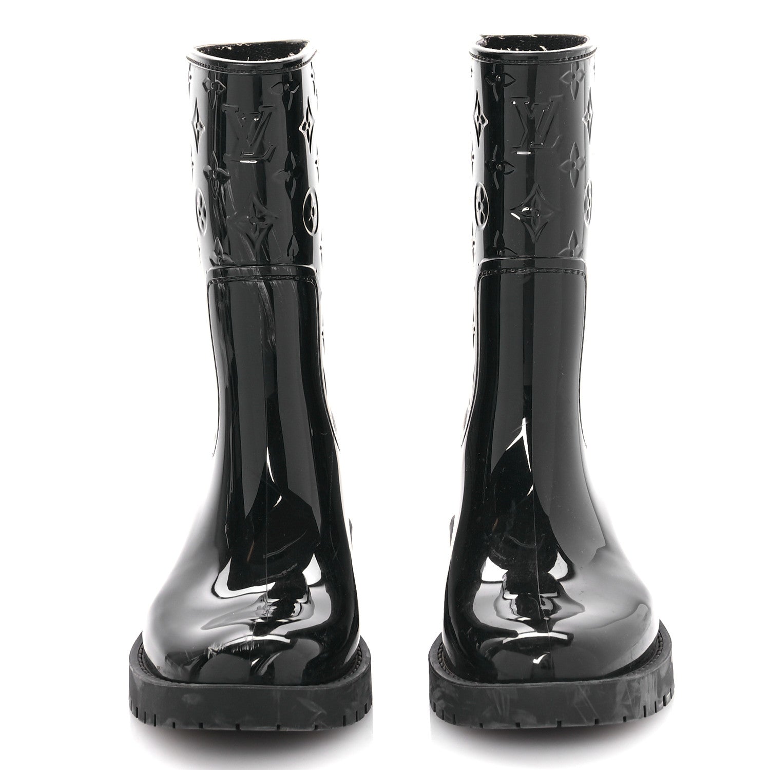 Louis Vuitton Rubber Embossed Monogram Drops Flat Half Boots 37 Black 3 of 8