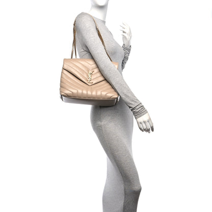 Saint Laurent Calfskin Y Quilted Monogram Medium Loulou Chain Satchel Dark Beige 2 of 12