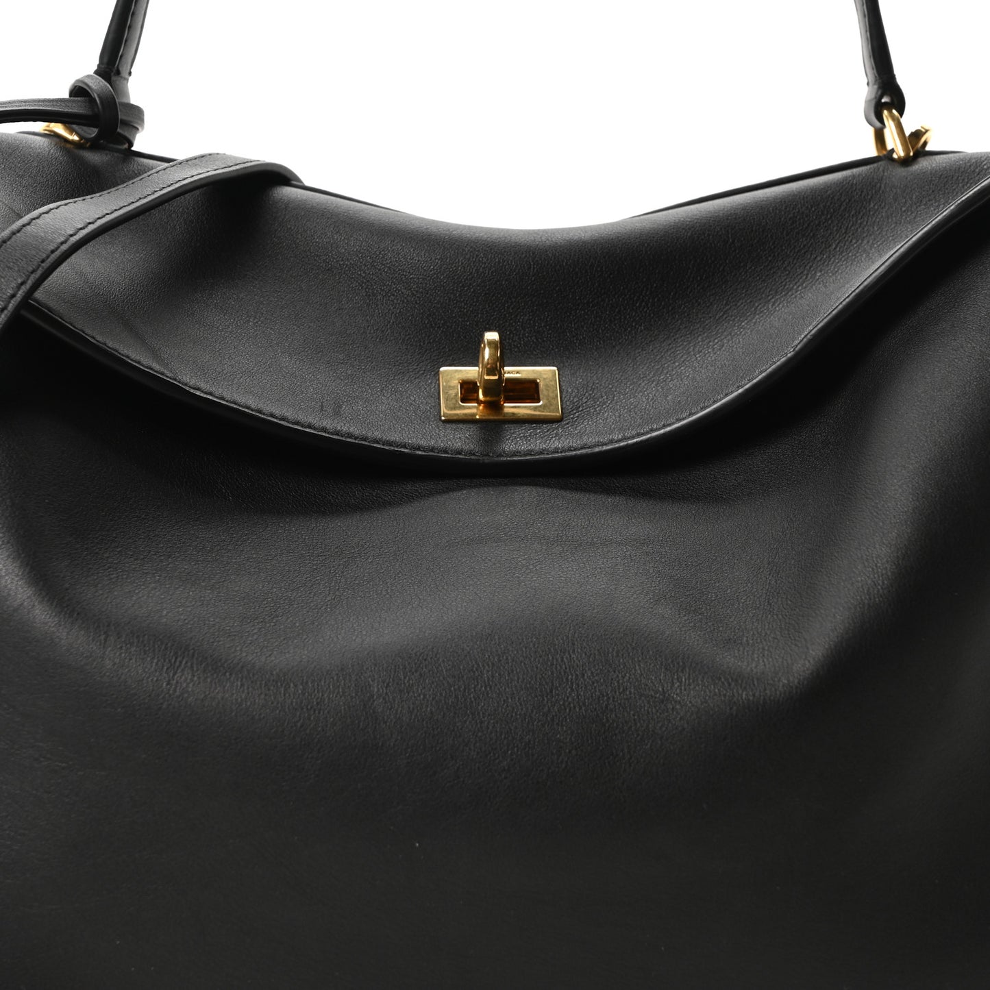 Natural Smooth Calfskin Medium Rodeo Top Handle Handbag Black
