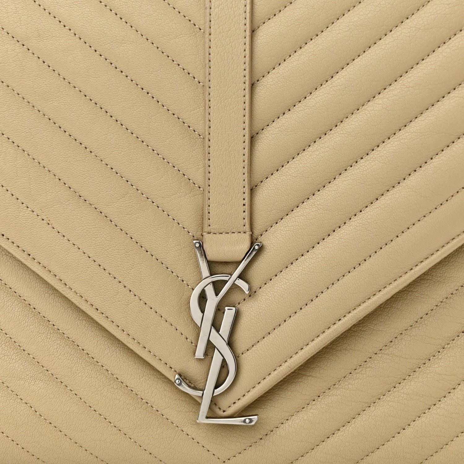 Saint Laurent Sheepskin Matelasse Chevron Monogram Large College Satchel Beige 9 of 18