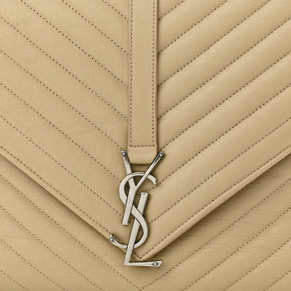 Saint Laurent Sheepskin Matelasse Chevron Monogram Large College Satchel Beige 9 of 18