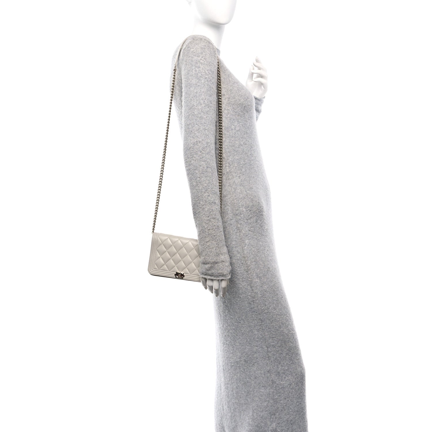 Chanel Caviar Quilted Boy Wallet On Chain WOC Grey 2 of 16