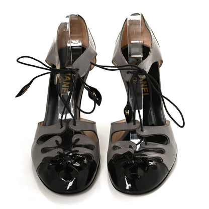 Chanel Patent Calfskin Lace Up Pumps 39 Grey Black 5 of 11