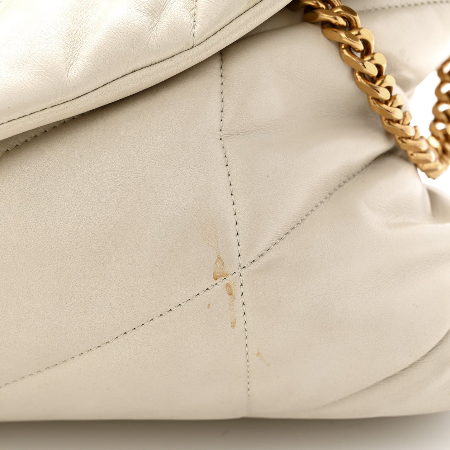 Lambskin Quilted Medium Loulou Puffer Monogram Chain Satchel Crema Soft