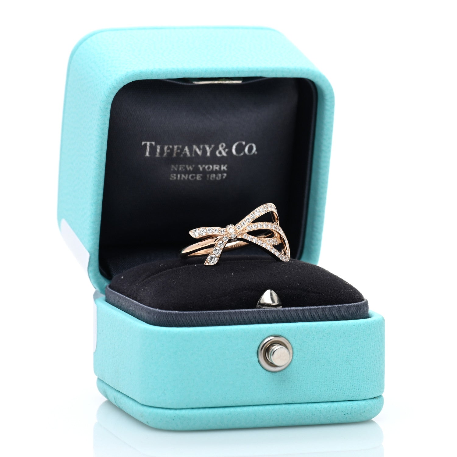 Tiffany 18K Rose Gold Diamond Bow Ring 53 6.25 5 of 5