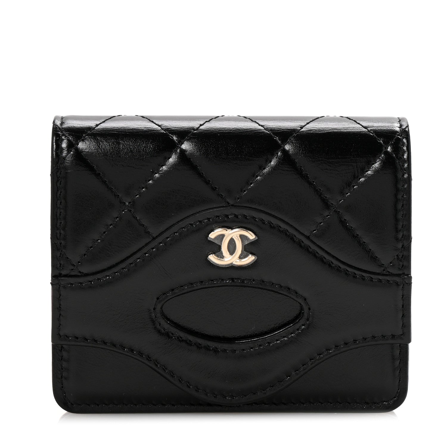 Chanel Shiny Crumpled Calfskin Quilted 31 Card Holder Wallet Black 1 of 9