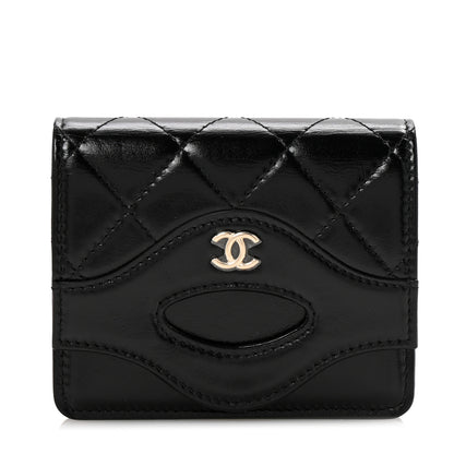 Chanel Shiny Crumpled Calfskin Quilted 31 Card Holder Wallet Black 1 of 9
