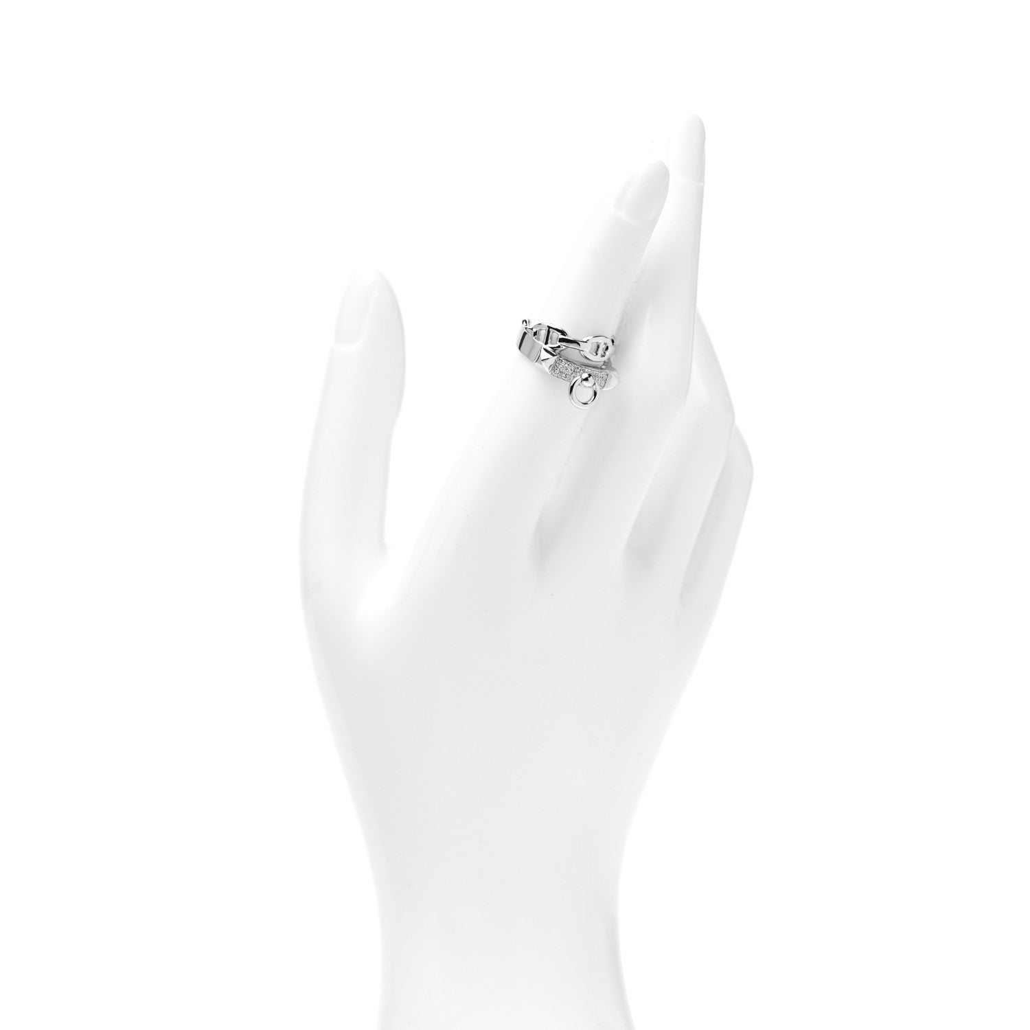 Hermes 18K White Gold Diamond Collier De Chien Double Tour Ring 48 4.25 2 of 5