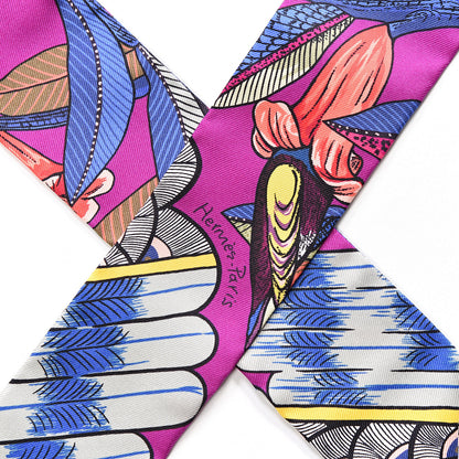 Hermes Silk Tree Of Song Twilly Fuchsia Bleu Rouge 3 of 3