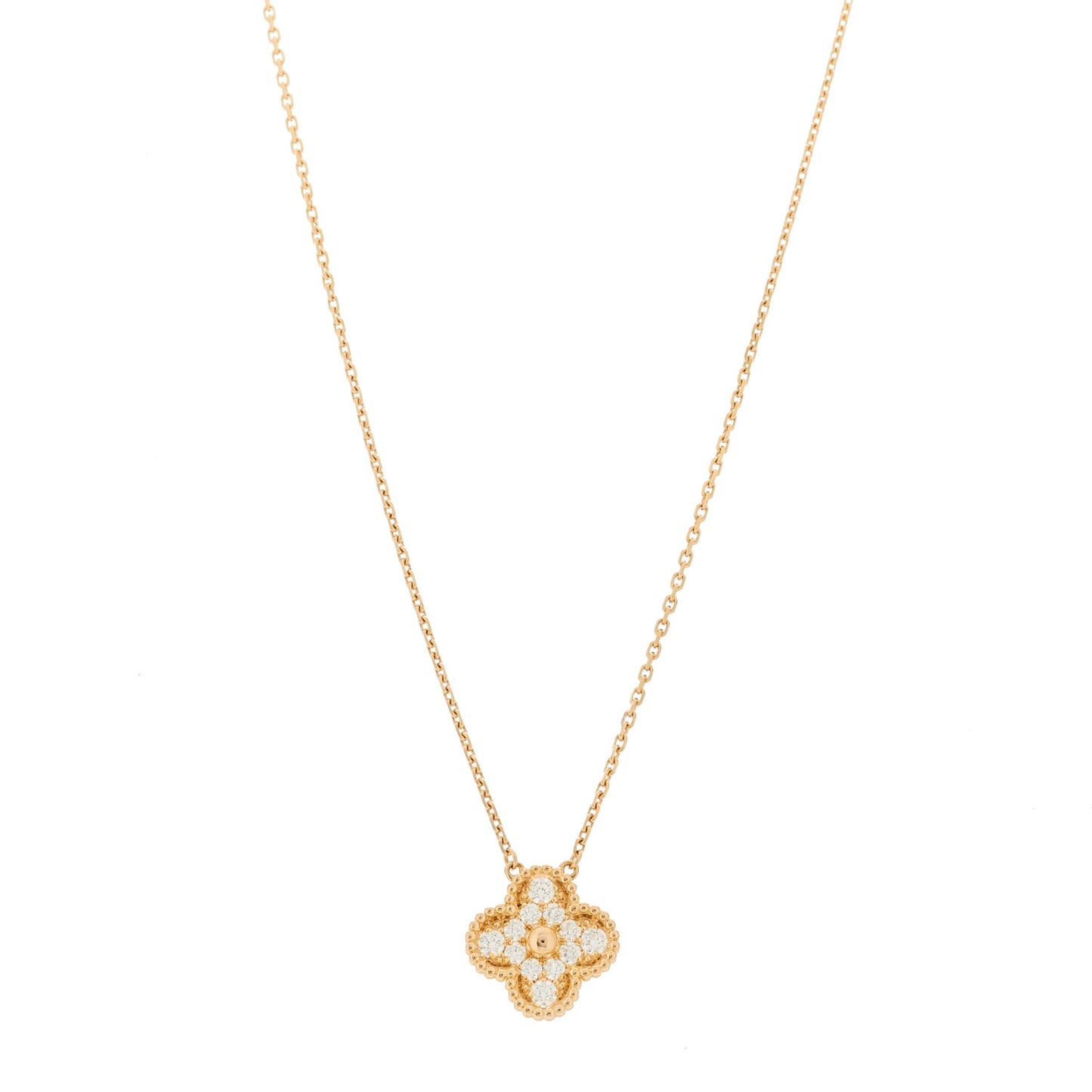 18K Rose Gold Diamond Vintage Alhambra Pendant Necklace