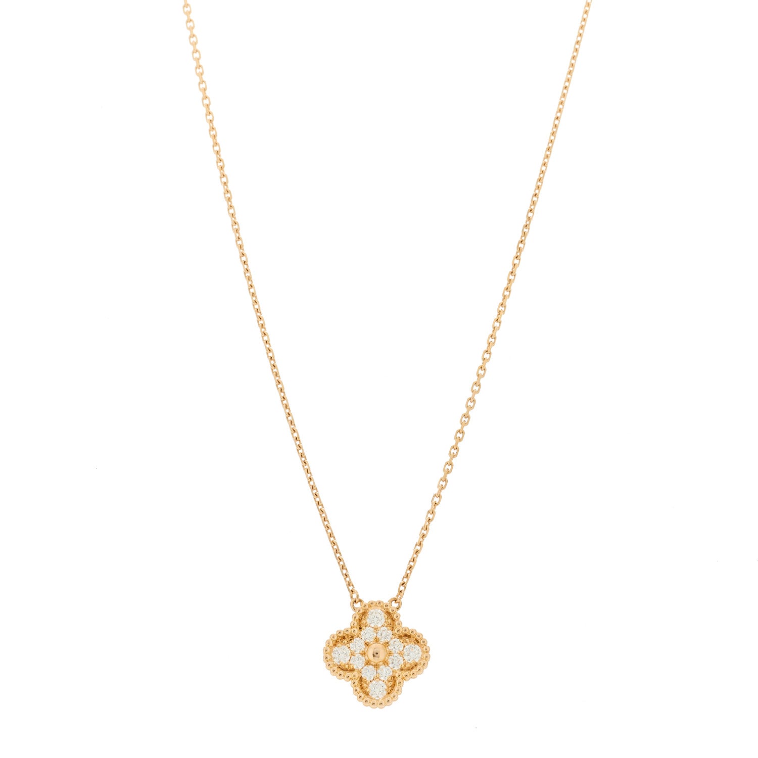 Van Cleef & Arpels 18K Rose Gold Diamond Vintage Alhambra Pendant Necklace 1 of 6