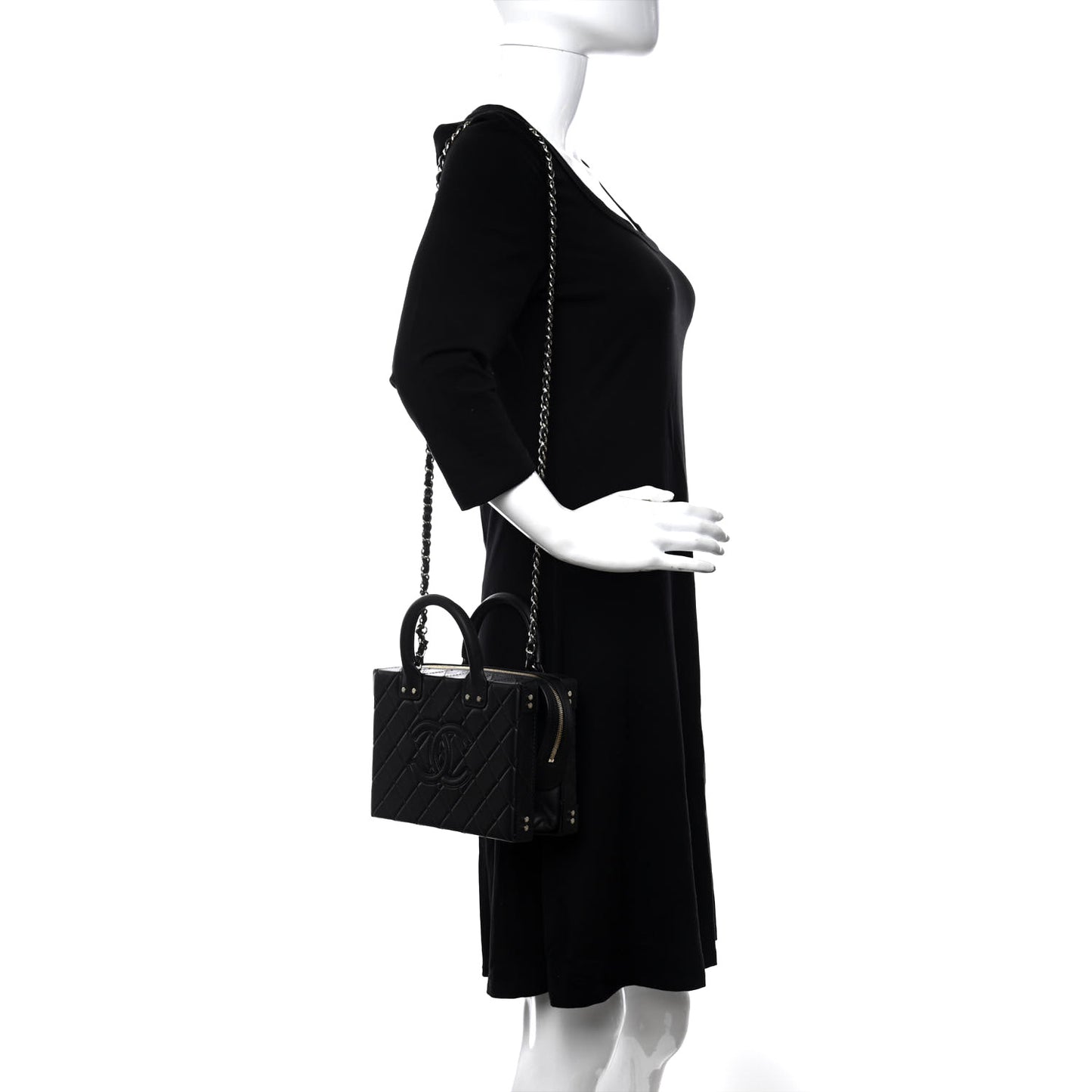 Calfskin Quilted Studded Square Vanity Case Black