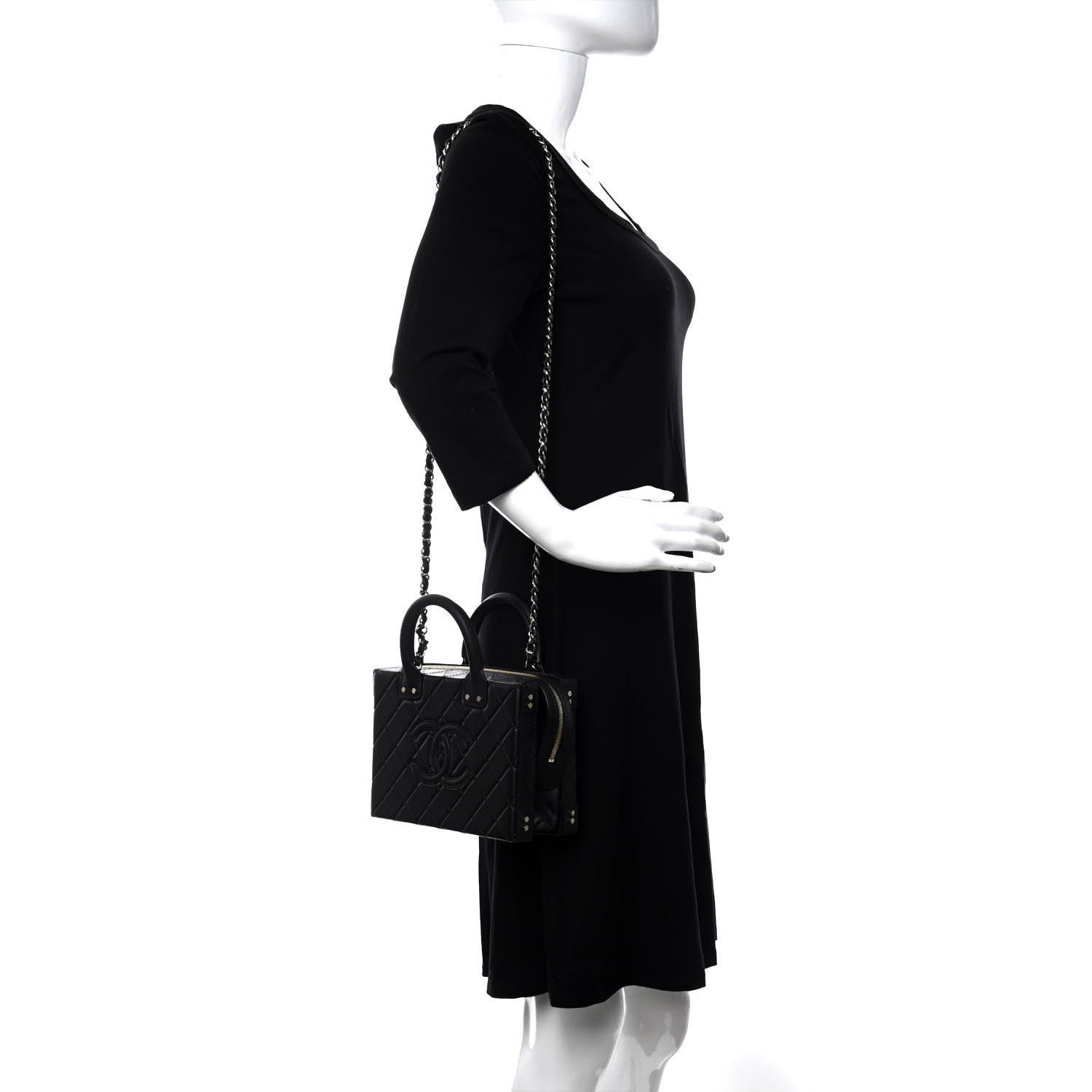 Chanel Calfskin Quilted Studded Square Vanity Case Black 2 of 10