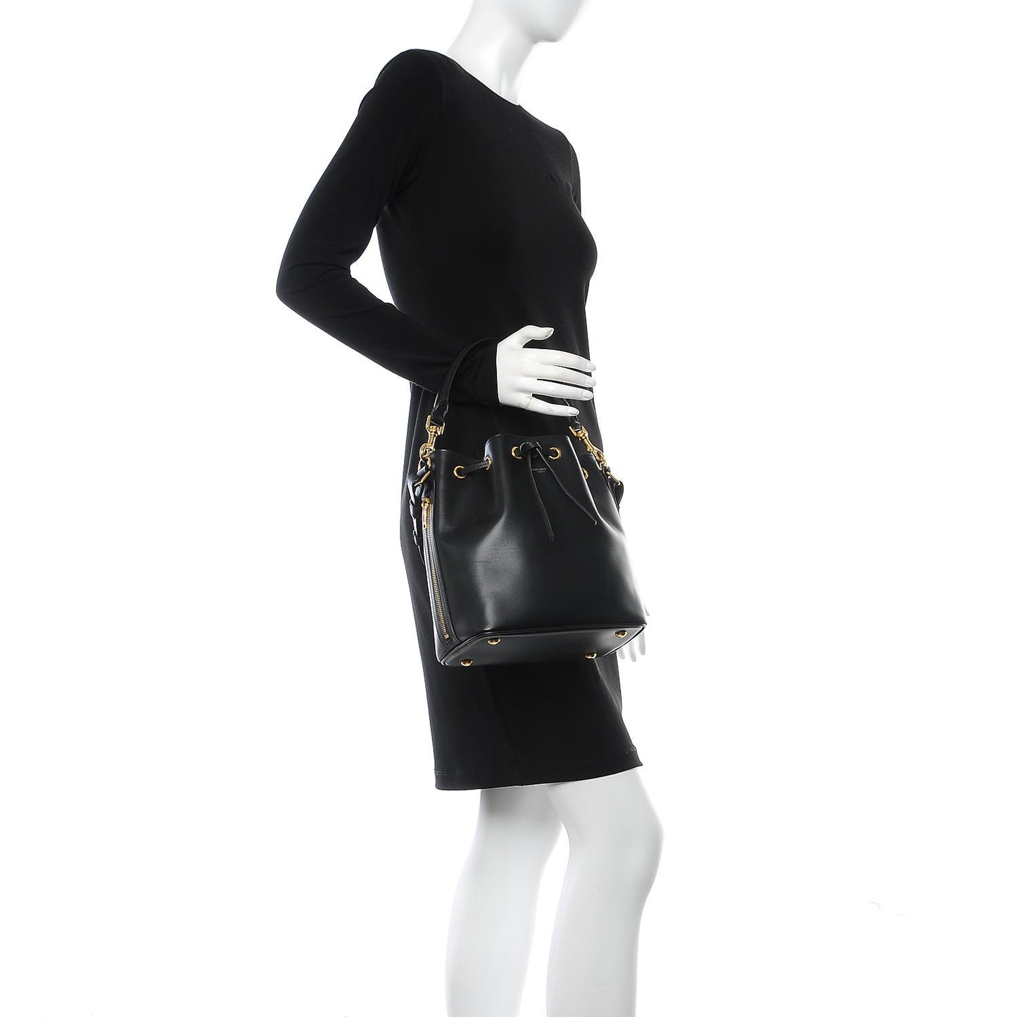 Calfskin Medium Emmanuelle Bucket Bag Black