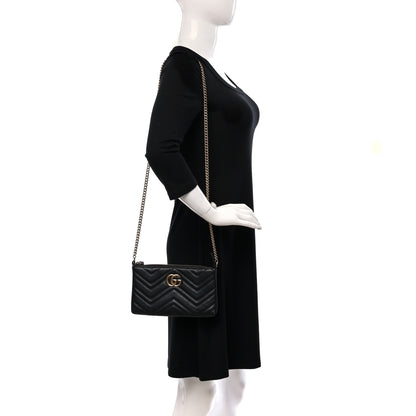 Gucci Calfskin Matelasse Mini GG Marmont Chain Bag Black 2 of 10